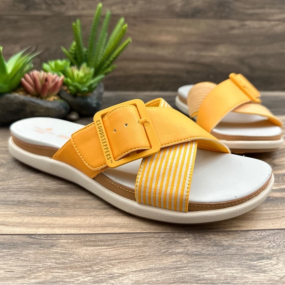 NEW Clarks Cloudsteppers 9W WIDE Eliza April Comfort Slide Sandal Yellow - Picture 6 of 13
